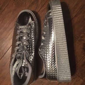 Chrome silver glitter platform sneaker NEVER WORN